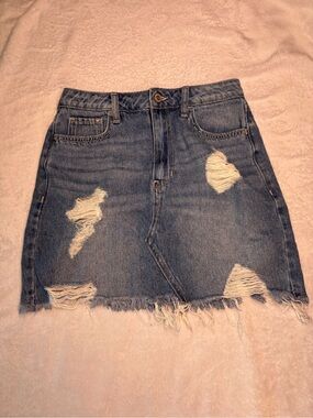 Hollister Light Blue Distressed Denim Mini Skirt